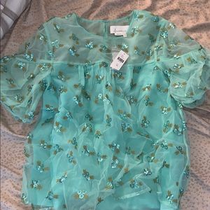 NWT Anthropologie shirt turquoise floral size 10